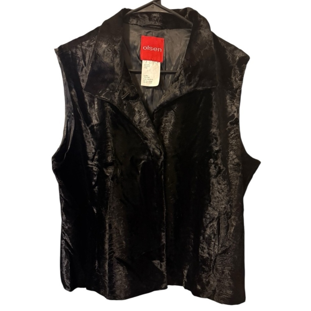 Vintage Olsen Black Collar Up Faux Fur Vest Pockets SZ US 12/ EUR 44 Y2K - Picture 4 of 9